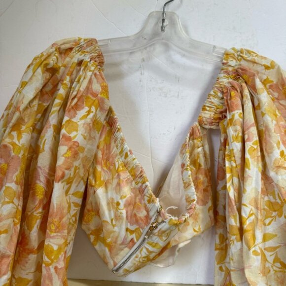 AMALIE SHOWPO NEW Emerita Linen Floral Off Shoulder Twist Crop Top Cotton 10 - Picture 4 of 16